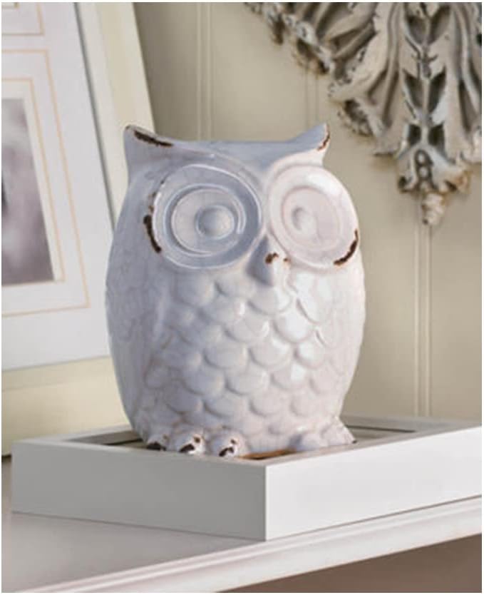 Distressed White Owl Figurine, 4.62x4.75x6.5"