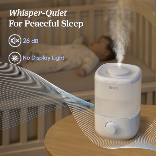 LEVOIT Humidifiers for Bedroom, Quiet (3L Water Tank) Cool Mist Top Fill Essential Oil Diffuser with 25Watt for Home Large Room, 360° Nozzle, Rapid Ultrasonic Humidification for Baby Nursery and Plant
