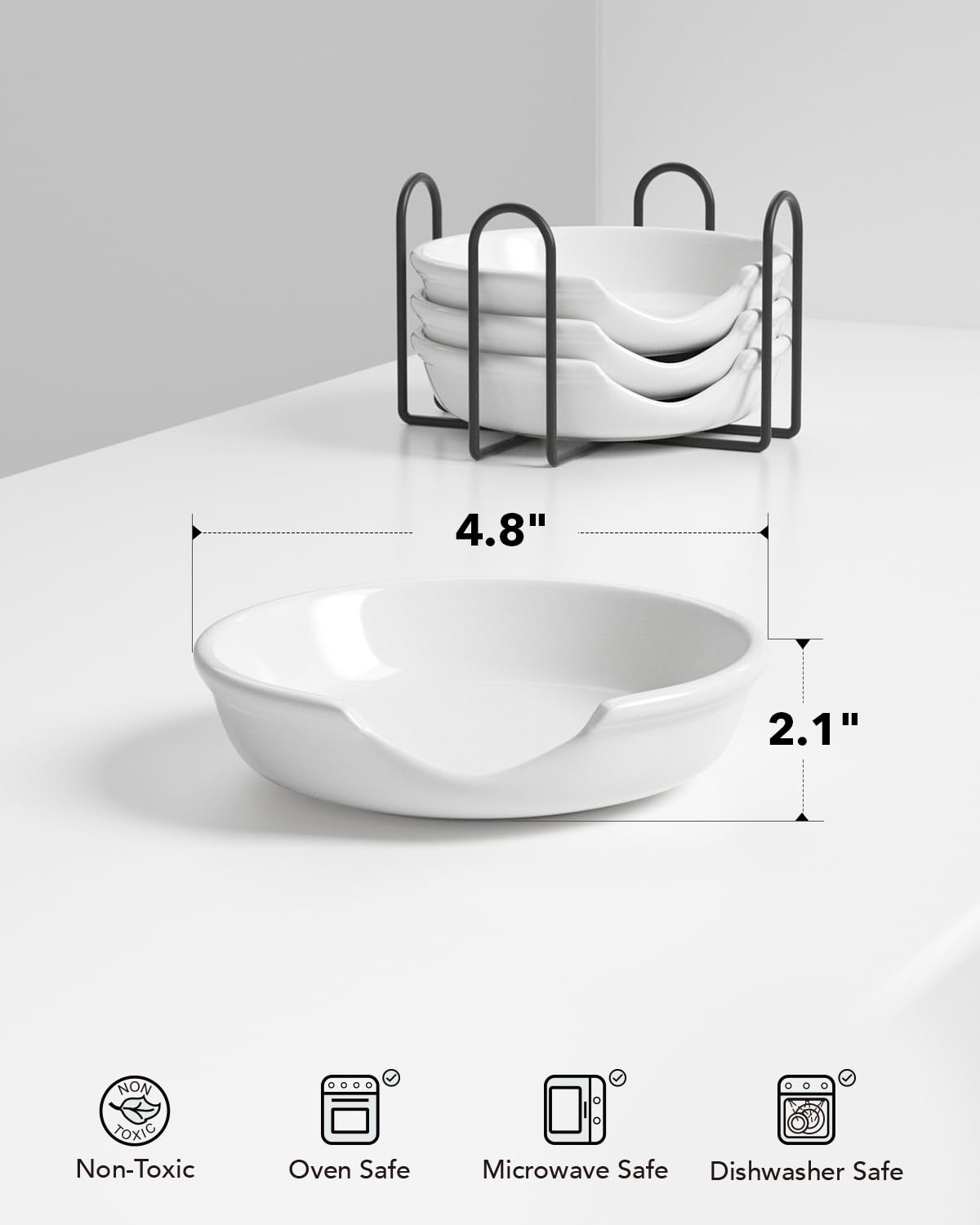 LE TAUCI Ceramic Spoon Rest with Holder, 4.8 Inches Spoon Rest for Stove Top, Utensil Rest for Kitchen Counter, Coffee Spoon Holder, Set of 4, White