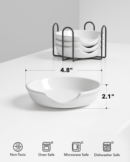 LE TAUCI Ceramic Spoon Rest with Holder, 4.8 Inches Spoon Rest for Stove Top, Utensil Rest for Kitchen Counter, Coffee Spoon Holder, Set of 4, White