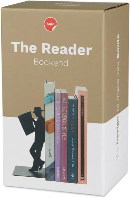 'The Reader' Bookend - Decorative Metal Book Holder for Shelves, Modern Black Design for Home Office Décor