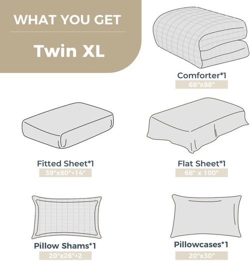 HYMOKEGE Twin XL Comforter Set - Light Purple Seersucker 5-Piece Luxury Bedding Set