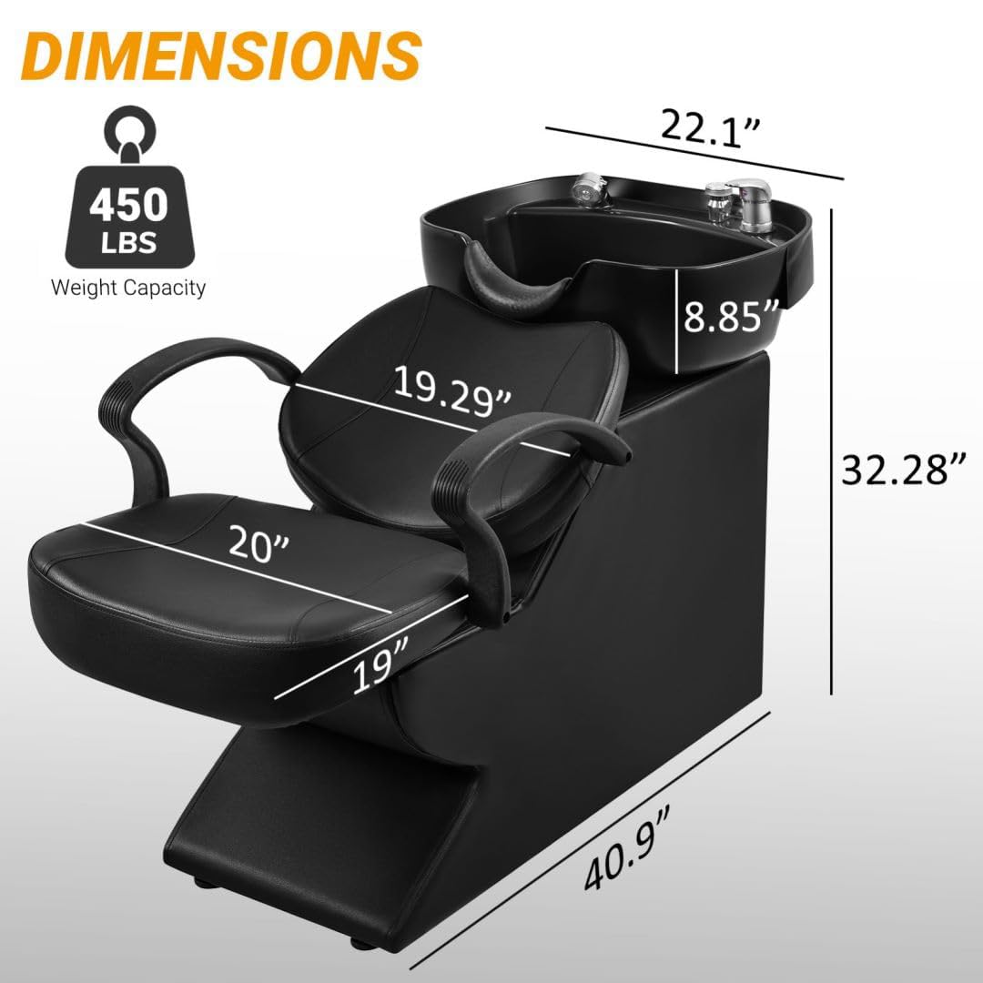 Seogwisam Shampoo Bowl and Chair Set for Salon, Backwash Barber Chair,ABS Plastic Shampoo Bowl Sink Unit w/Storage Box for Beauty Spa Barbershop
