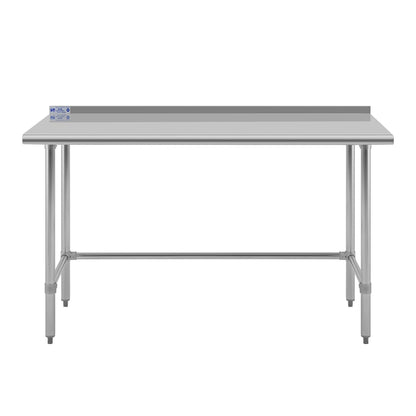 Hally Open Base Stainless Steel Table 30 x 60 Inches, NSF Commercial Heavy Duty Prep & Work Table with Backplash and Galvanized Legs for Restaurant, Home and Hotel
