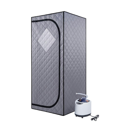 Full Size Portable Grey Steam Sauna Tent – Personal Home Spa with Fast Heating Steam Generator, Remote Control, Foldable Chair & Timer, Easy to Install PVC Frame, FCC Certification