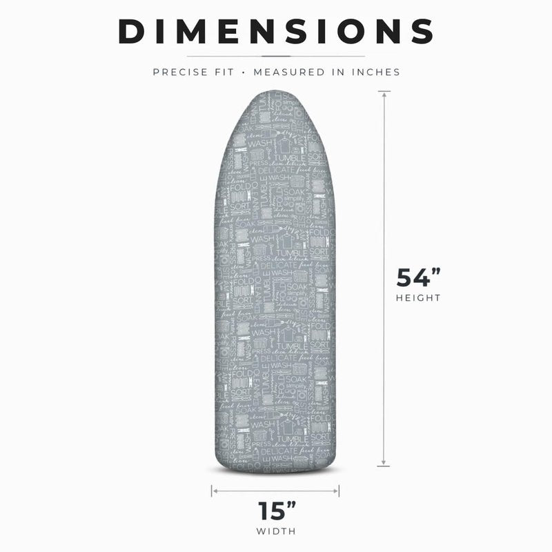 Laundry 360 Ironing Board Cover with Pad Grey Color | Elastic Edge Hook Loop Fasteners | Scorch Resistant Cotton Surface | Complete Replacement Set
