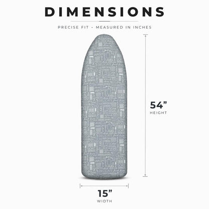 Laundry 360 Ironing Board Cover with Pad Grey Color | Elastic Edge Hook Loop Fasteners | Scorch Resistant Cotton Surface | Complete Replacement Set