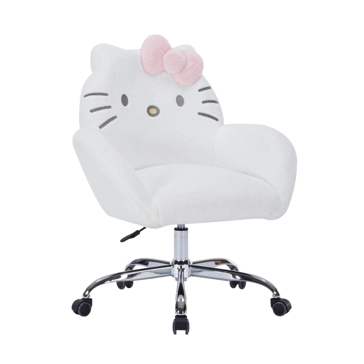 Impressions Vanity Hello Kitty Cozy Swivel Vanity Chair for Makeup Desk, Hello Kitty Figural Details Rolling Chair with Wheels, Adjustable Height, 360 Degree Swing, Comfy Foam Padded Seat and Backrest