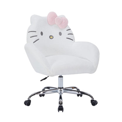 Impressions Vanity Hello Kitty Cozy Swivel Vanity Chair for Makeup Desk, Hello Kitty Figural Details Rolling Chair with Wheels, Adjustable Height, 360 Degree Swing, Comfy Foam Padded Seat and Backrest