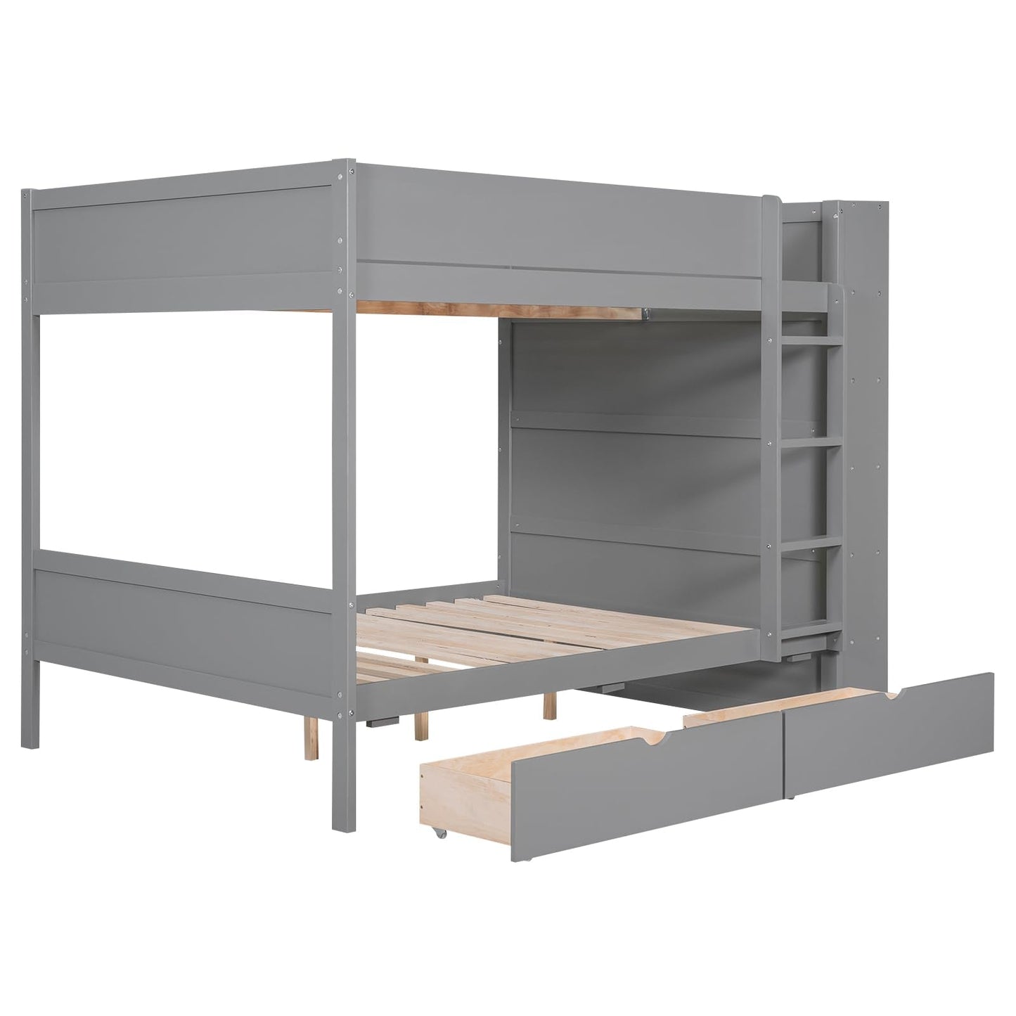 Merax Full Over Full Bunk Bed with 2 Drawers and Multi-Layer Cabinet, Gray