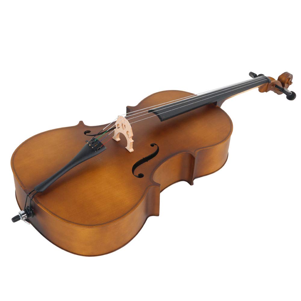 LYKOS 4/4 Acoustic Cello + Case + Bow + Rosin Wood Color Beautiful Varnish Finishing (Matte Golden)