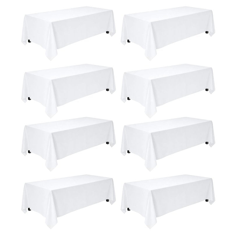 pepmily 8 Pack White Table Cloth 90x156 Inch Rectangle Tablecloths for 8 Foot Rectangle Tables, Wrinkle Resistant Washable Polyester Fabric Rectangular Table Cover for Dining Banquet Wedding Party