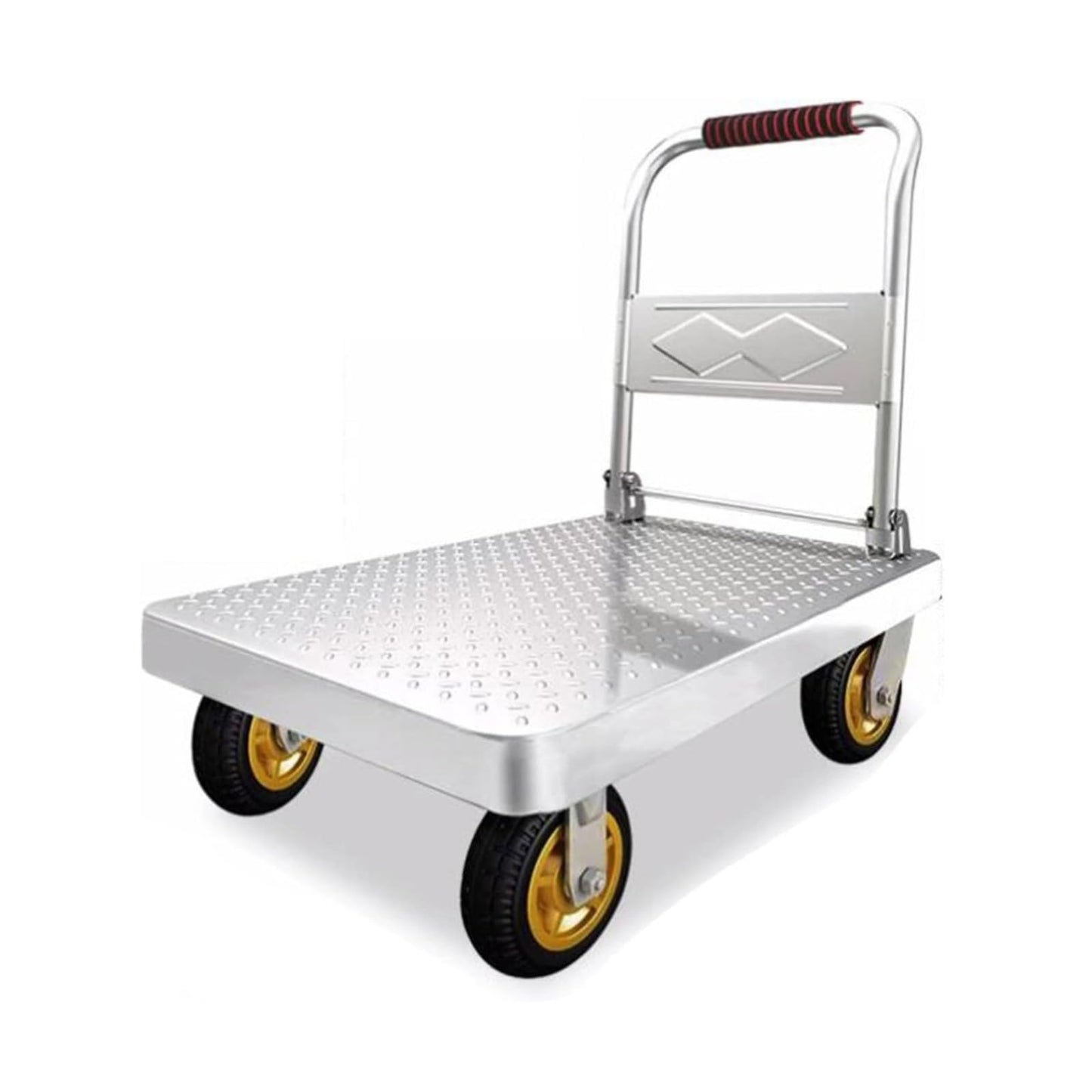 Folding Platform Trolley, Heavy-Duty Steel Utility Cart with Foldable Handrails for Space-Saving Storage, Ideal for Supermarkets, Garages & Warehouses