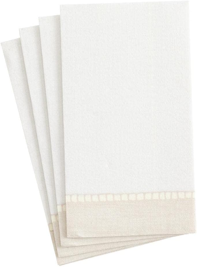 12 Package Caspari Linen Border Paper Linen Guest Towel Napkins in Natural, Per