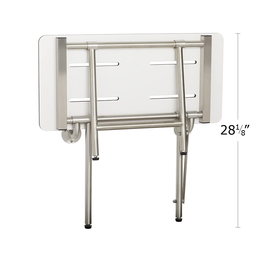 Seachrome 18 inch Wall-Mount Folding Shower Bench Seat with Legs, White