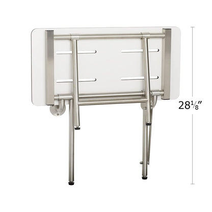Seachrome 18 inch Wall-Mount Folding Shower Bench Seat with Legs, White