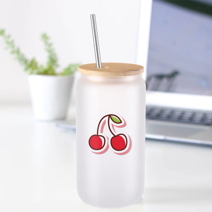 JMScape Sublimation Glass Blanks with Bamboo Lid 4pc Set, 16oz Frosted Glass Cups with Lids and Straws, Beer Can Glass Tumblers, Iced Coffee Soda Drinks Beer Cups