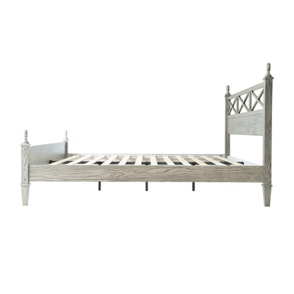 King Size Platform Bed Frame with Solid Wood Headboard & Footboard, 12 Heavy-Duty Slatted, Metal Legs, Anti-Slip & Noise-Free, Easy Assembly, No Box Spring Needed, Weathered Gray Oak Finish RIK-34