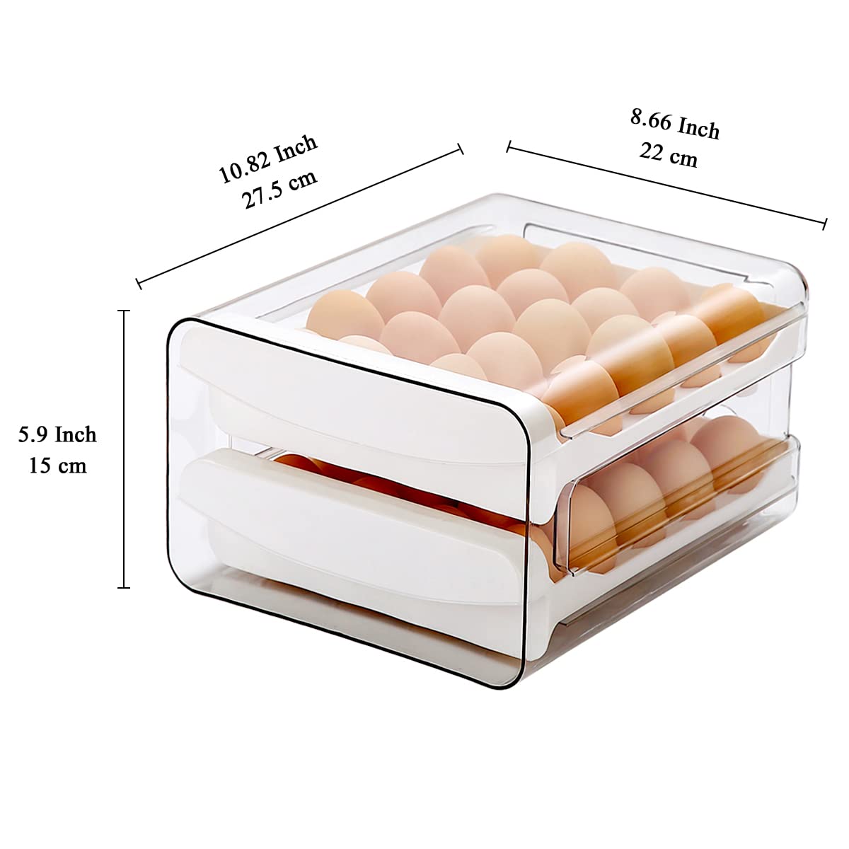 HOMQUEN Egg Holder, Clear Plastic - 2 Layer/40 Grid Egg Tray & Fresh Storage Box for Fridge
