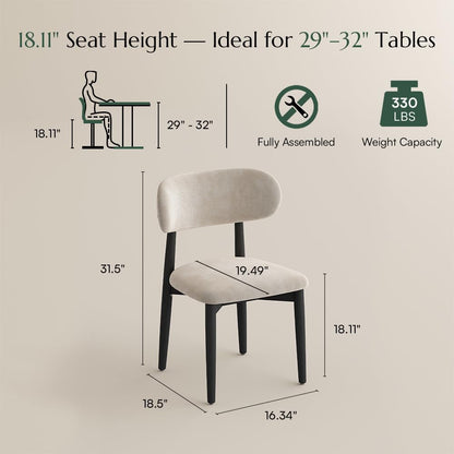 POVISON Modern Dining Chairs Set of 2, Armless Black Dining Chair with Sackcloth Cushions and Dark Walnut-Coloured Ash Wood, Pre-Assembled Design