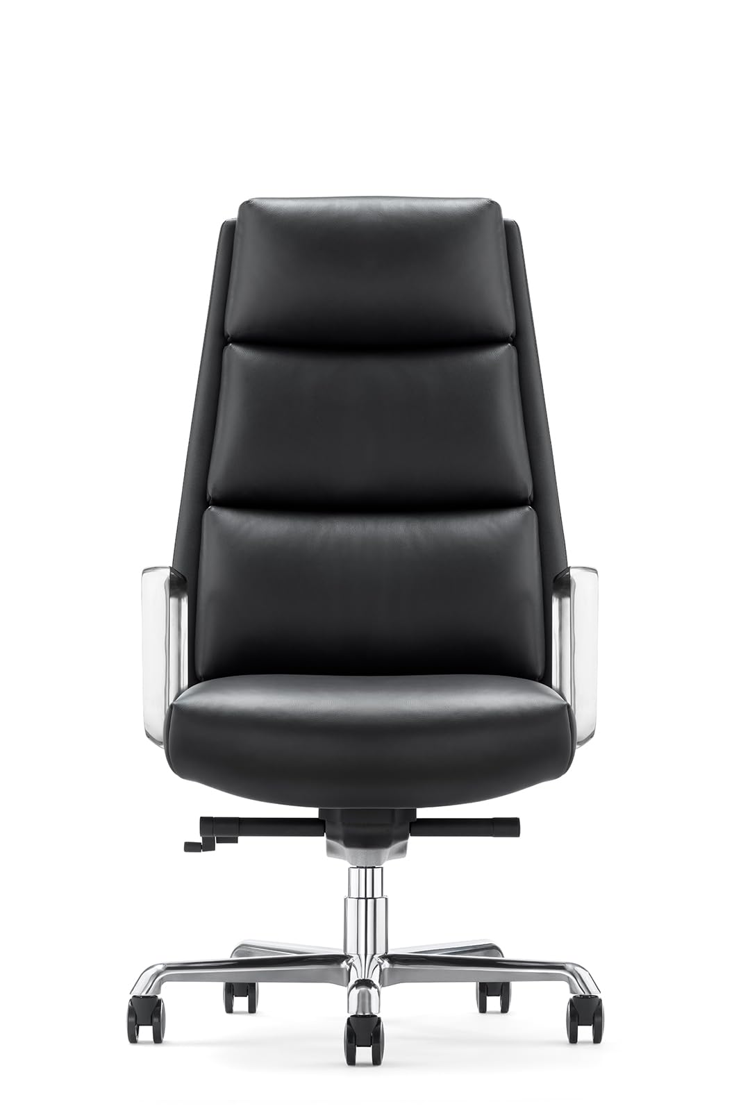 FURIJING Genuine Leather Aluminum Base High Back Executive Chair,Modern Ergonomic Real Leather Office Chair Boss Executive Chair with Synchro-Tilt Mechanism-Black.