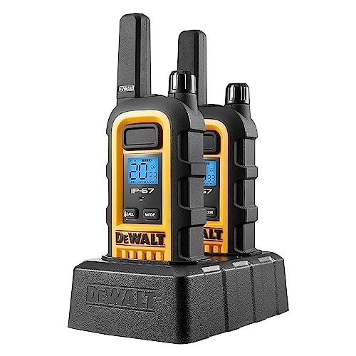 DEWALT DXFRS800 FRS Walkie Talkies Long Range 2 Way Radio, 2 Watt, Waterproof & Rechargeable, 2 Pack