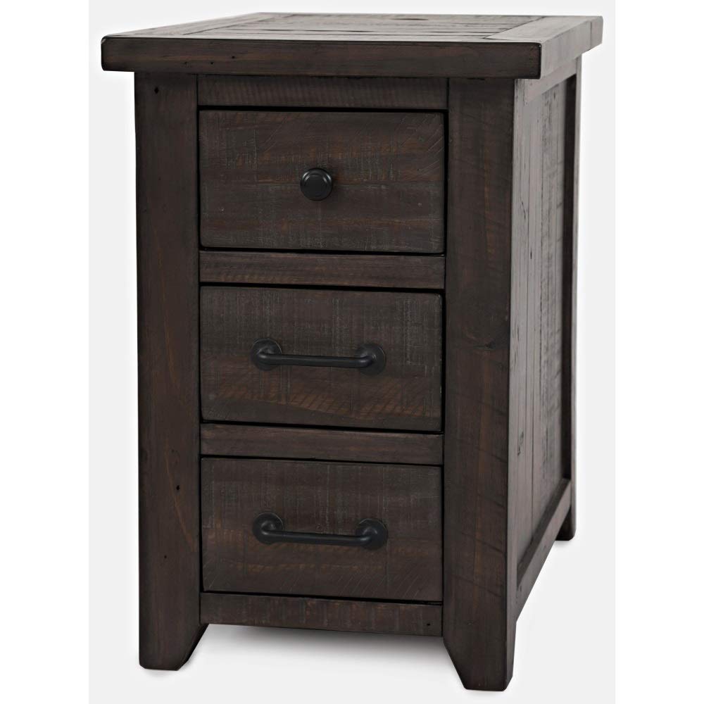 Jofran Madison County Reclaimed Pine Station USB Charging End Table Nightstand, Barnwood Brown
