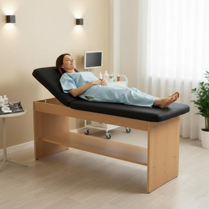 Carenovo Oak Wooden Medical Examination Table Non-Folding Professional Treatment Couch for Physiotherapy, Chiropractic & Clinic Use (Black, Wooden)