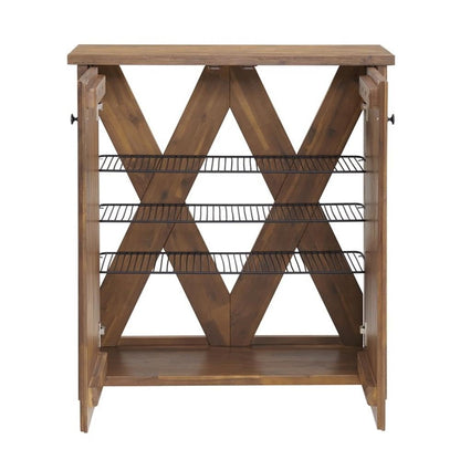 Bethel Acacia Wood Shoe Cubbie Cabinet, 31 in. W Entryway Storage Organizer with 3 Adjustable Metal Wire Shelves, Two Door Design with Open Back X Pattern, Ideal for Mudroom, Kitchen, Hallway