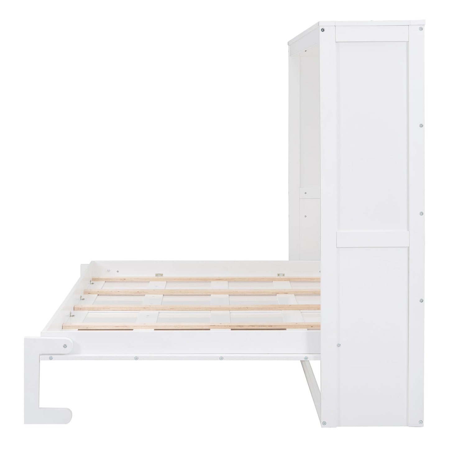Ball & Cast Murphy Bed Queen Size,Farmhouse Murphy Cabinet with Storage Shelf,Wood Hidden Wall Bed,Foldable Platform Bed,Space-Saving,No Box Spring Needed,White