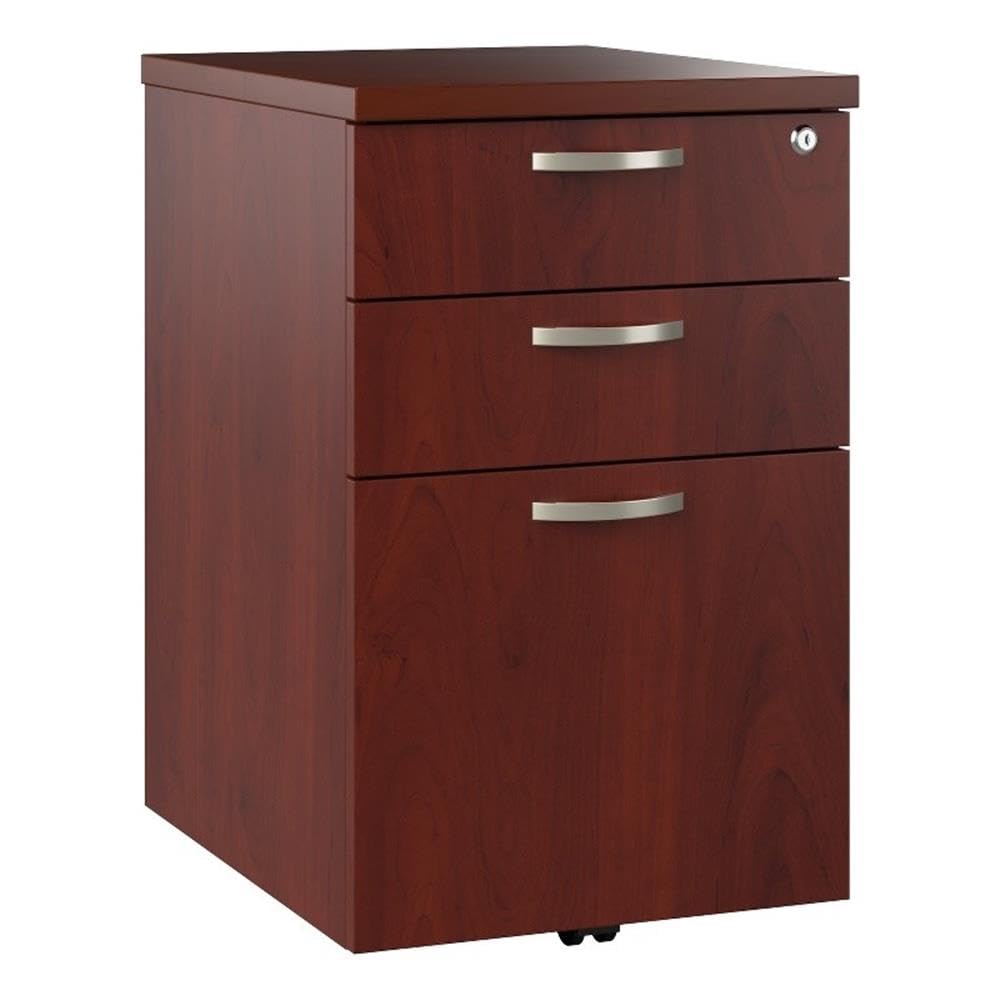 Pemberly Row Mobile File Cabinet, Hansen Cherry Finish, Engineered Wood, 3 Drawer Locking Design with Wheels, Fits Under Desk, Office Storage for Letter, Legal, and A4 Documents
