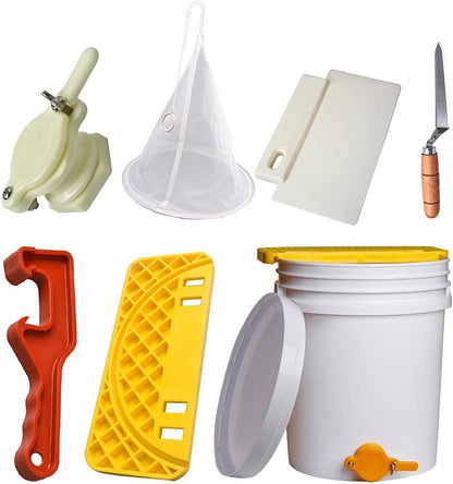 5 10pcs Set Gallon Plastic Honey Bucket Kit - Honey Harvesting Tool with Gate Valve, Filter & Beekeeping Supplies |