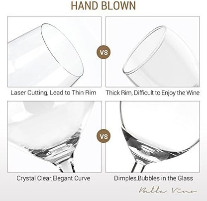 Bella Vino Hand Blown Crystal Champagne Flutes - Set of 2, 10.5", Clear, 7 oz, Premium Crystal Glasses, Great Gift