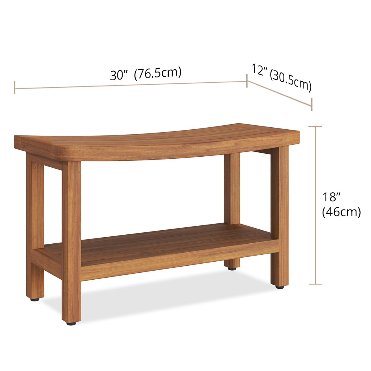 Patented 30" Sumba Teak Shower Bench with Shelf - 30 Inch (Pack of 1)