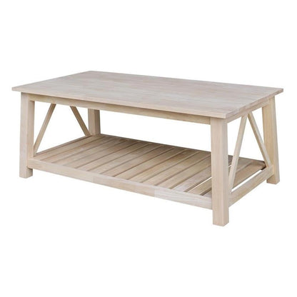 IC INTERNATIONAL CONCEPTS Surrey Solid Wood Coffee Table with Shelf - Unfinished