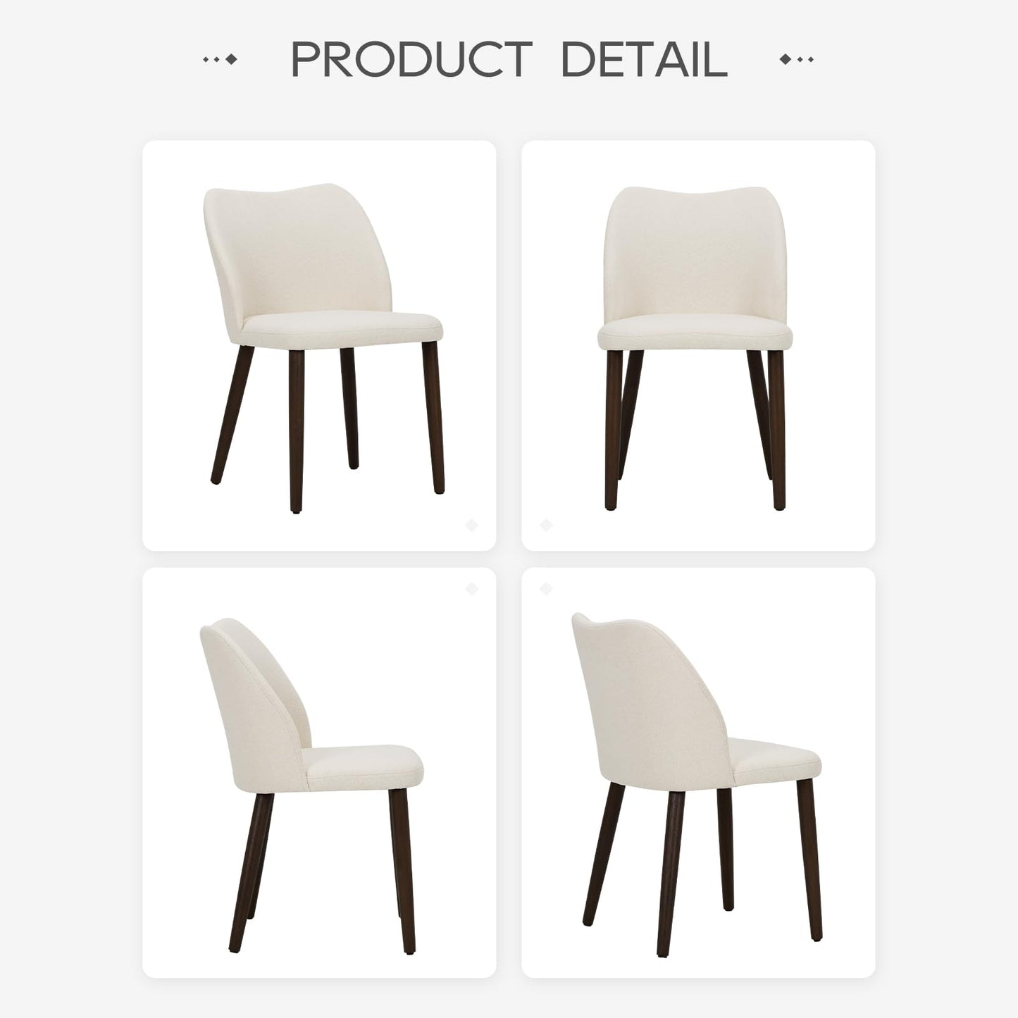 COLAMY Dining Chairs Set of 6, Upholstered Fabric Kitchen Chairs with Curved Back, Padded Seat and Solid Wood Legs, Modern Dining Chair for Kitchen Dining Room, Beige