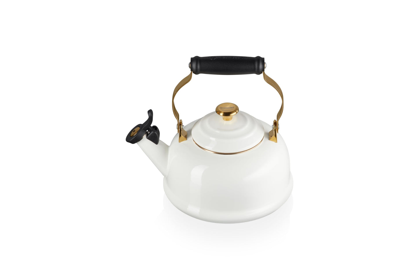Le Creuset Enamel on Steel Whistling Kettle with Gold Finishes, 1.7 qt., White