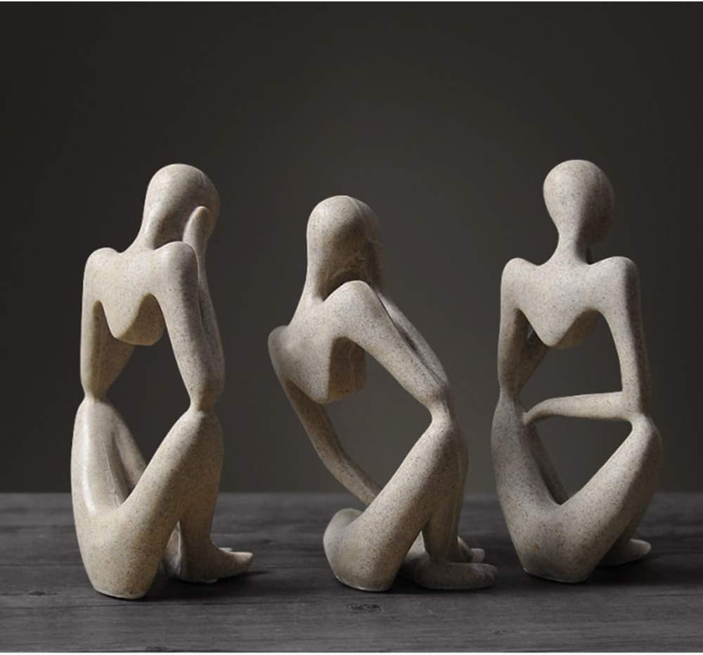 Asng Sandstone Resin Thinker Style Abstract Sculpture Statue Collectible Figurines Home Office Bookshelf Desktop Decor