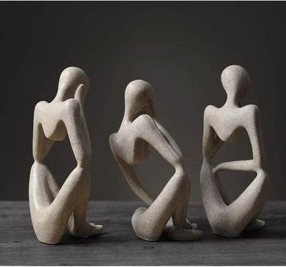 Asng Sandstone Resin Thinker Style Abstract Sculpture Statue Collectible Figurines Home Office Bookshelf Desktop Decor