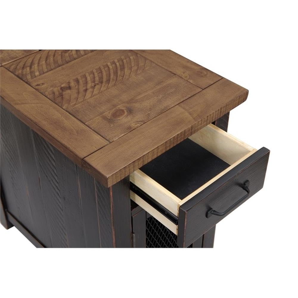 Martin Svensson Home Chairside Table - Antique Black and Honey - Rustic Style - with One Drawer and Cabinet for Storage