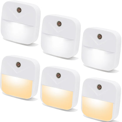 6 Pack Night Light Plug in, White LED Nightlights with Smart Dusk to Dawn Sensor, Plug into Wall Nightlights Suitable for Bedroom, Bathroom, Hallway, Kitchen, Stairs, Kids, Adults