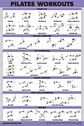 QuickFit Pilates Workout Poster - Pilates Mat Work Exercises (Laminated, 18" x 27")