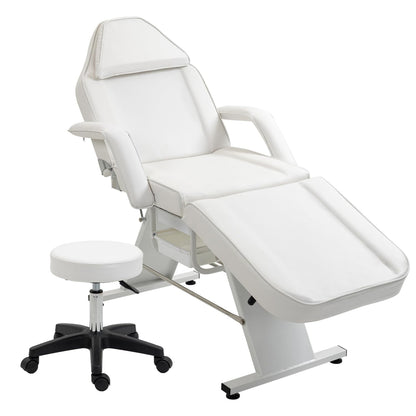 Geelife Massage Salon Tattoo Chair with Two Trays Esthetician Bed with Hydraulic Stool,Multi-Purpose 3-Section Facial Bed Table, Adjustable Beauty Barber Spa Beauty Equipment, White - Metal White -