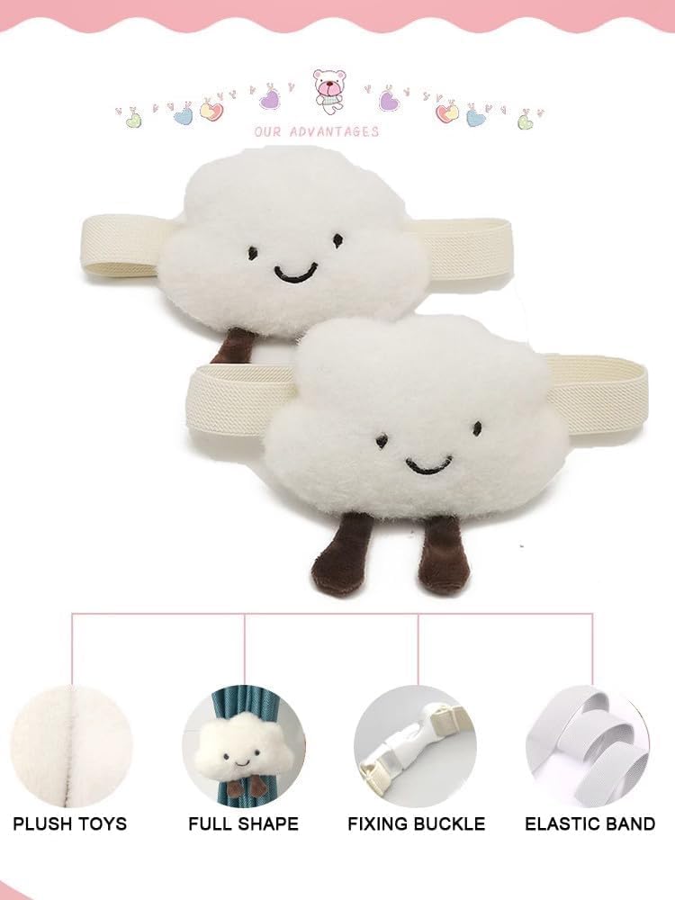 Gzcvba 2PACK Snap-Fit Cartoon Cloud Curtain Tiebacks Hook Holdbacks Cute Curtain Holdbacks Rope for Baby Kid Girls