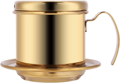 Vietnamese Coffee Filter Maker, Small Stainless Steel French Press Coffee Drip Brewer for Office Cafe (Gold)