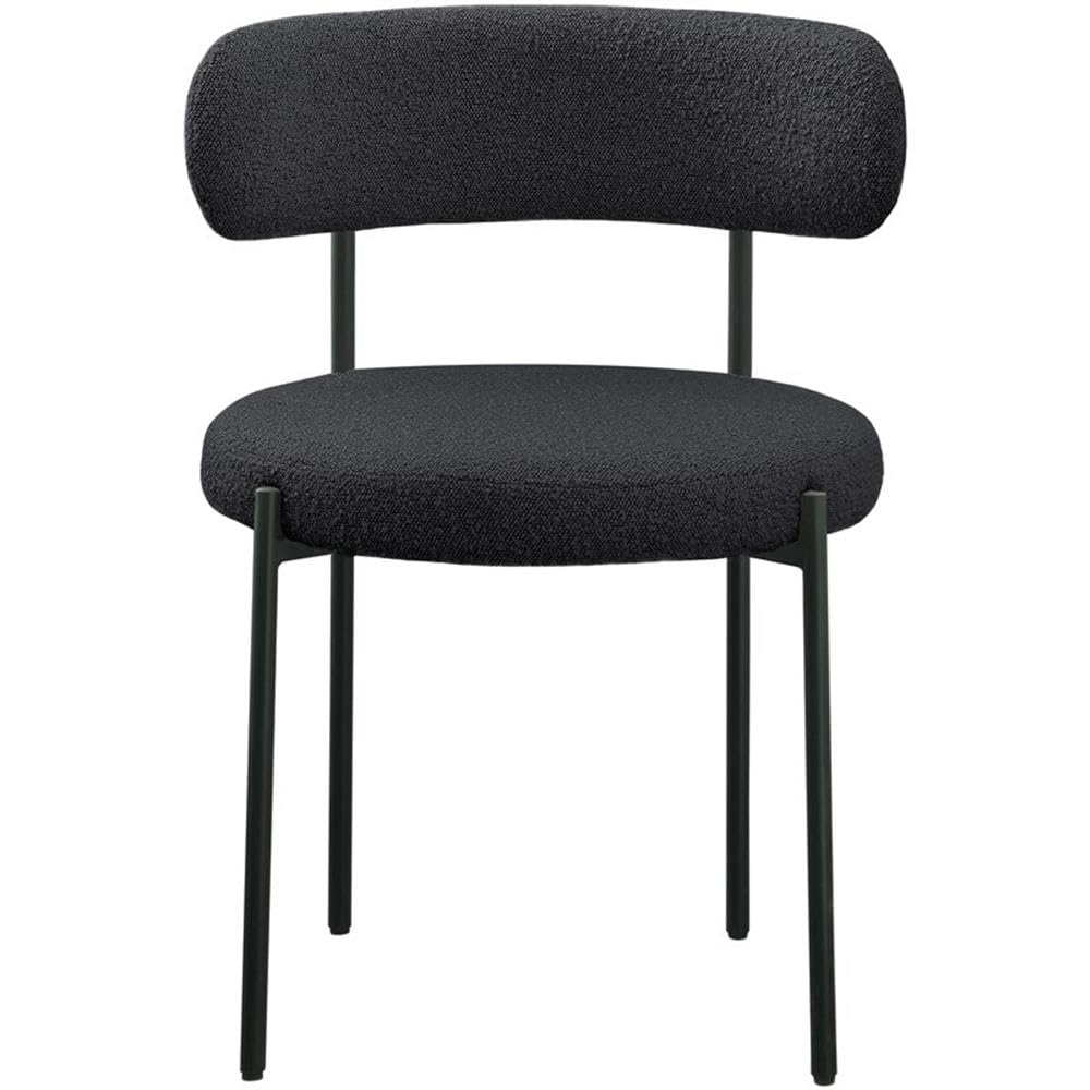Meridian Furniture 880Black-C Beacon Collection Modern | Contemporary Boucle Fabric Upholstered Dining Chair with Matte Black Metal Frame, 22" W x 21" D x 30" H, Black, Set of 2