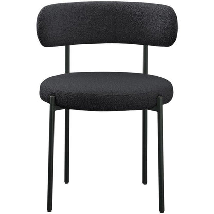 Meridian Furniture 880Black-C Beacon Collection Modern | Contemporary Boucle Fabric Upholstered Dining Chair with Matte Black Metal Frame, 22" W x 21" D x 30" H, Black, Set of 2