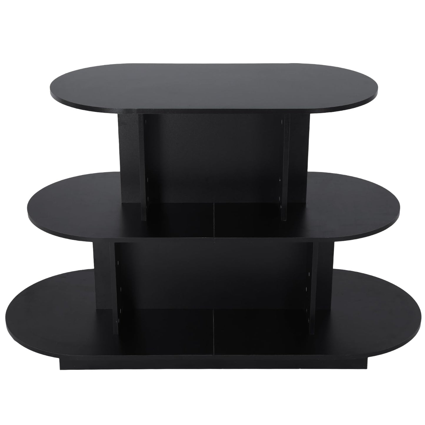 Hubxinly 3 Tier Wooden Oval Display Table Modern Standing Display Riser Shelf Retail Table for Stores Vendor Events 55in W x 23.6in D x 35in H (Black)