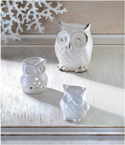 Distressed White Owl Figurine, 4.62x4.75x6.5"
