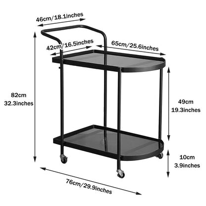 FGQuelleBM Restaurant 2-Tier Dining Cart with Handles, Hotel Mobile Serving Cart with Brake Wheels & Glass Top for Cakes & Drinks(Gold)